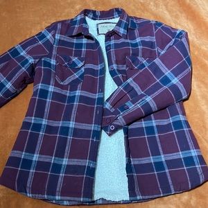Burgundy and blue Sherpa lined flannel